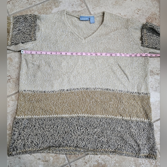 Liz & Me Women’s 3X V-Neck Sweater Beige Brown Gray Oversized Cozy Cottagecore - Picture 5 of 6